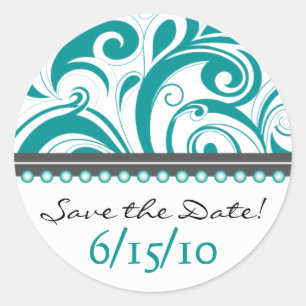 Trendy Aquamarin Swirlies Save the Date Aufkleber