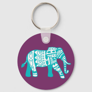 Trendy Aquamarin Tribal Boho Elephant Schlüsselanhänger