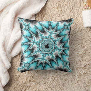 Trendy Aquamarin und Black Fraktal Kissen