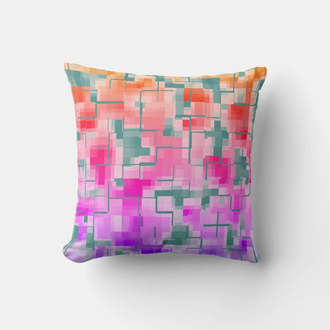 Trendy Aquamarin und Rainbow Abstrakt Pattern Kissen (Vorderseite)