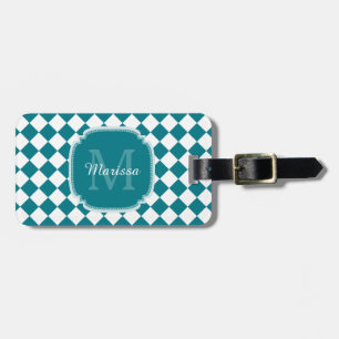 Trendy Aquamarin und White Checked Mit Monogramm N Gepäckanhänger