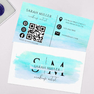 Trendy Aquamarin Watercolor Pinselstrich Makeup Ar Visitenkarte
