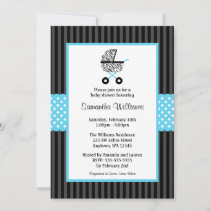 Trendy aquamarine blaue Zebra-Wagen-Baby-Dusche Einladung