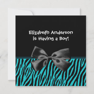 Trendy Aquamarine und schwarze Zebra Print Boy Bab Einladung