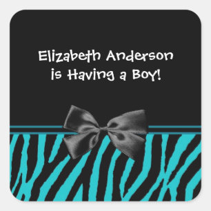 Trendy Aquamarine und schwarze Zebra Print Boy Bab Quadratischer Aufkleber