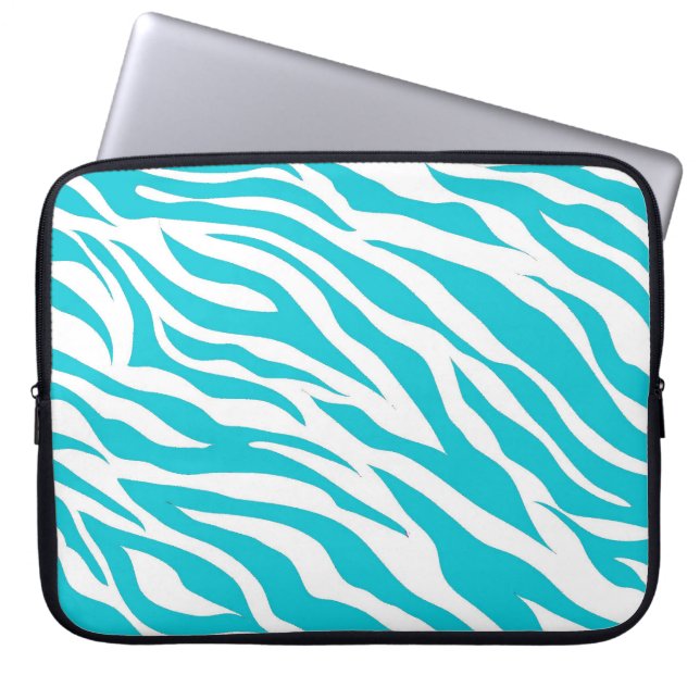 Trendy aquamarine weiße Zebra-Streifen-wildes Laptopschutzhülle (Vorderseite)