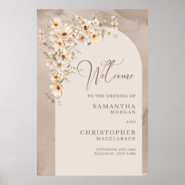 Trendy Aquarell Wildblumen Bogen Wedding Willkomme Poster
