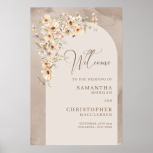 Trendy Aquarell Wildblumen Bogen Wedding Willkomme Poster