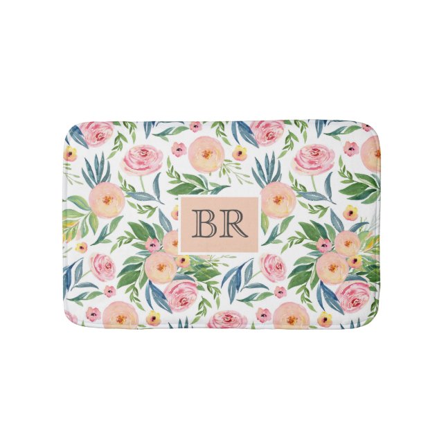 Trendy Aquarellfarben pastellrosa und pfirsichfarb Badematte (Vorderseite)