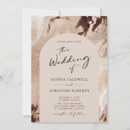 Trendy Arch Earthy Textures Gold Washes Wedding Einladung