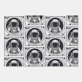 Trendy Astronaut Wrap Paper Flat Sheet Set 3 Geschenkpapier Set