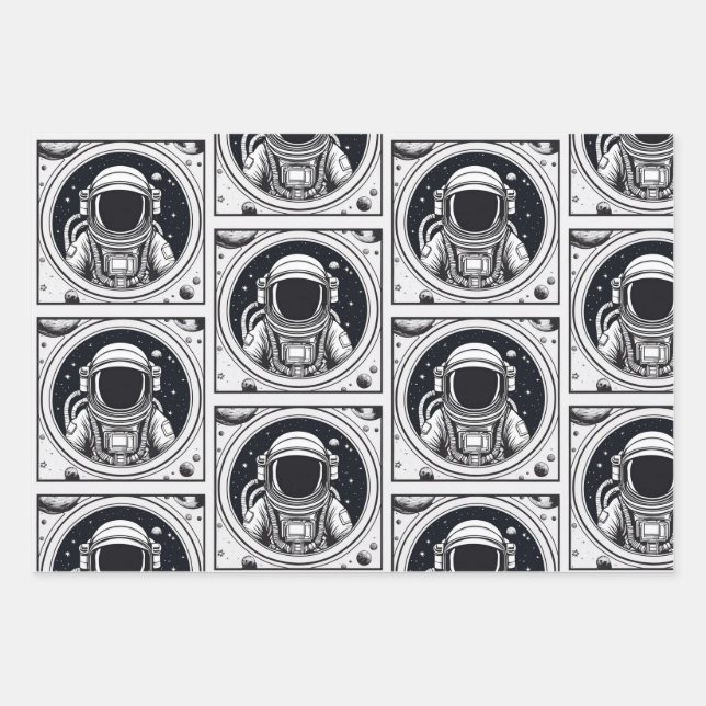 Trendy Astronaut Wrap Paper Flat Sheet Set 3 Geschenkpapier Set (Vorderseite)