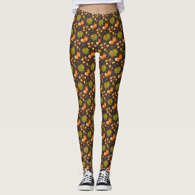 Trendy Autumn Leaf Print Leggings (Vorderseite)