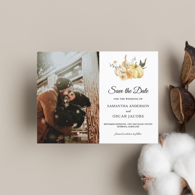 Trendy Autumn Wassercolor Pumpkin & Blume Ankündigungspostkarte (Von Creator hochgeladen)