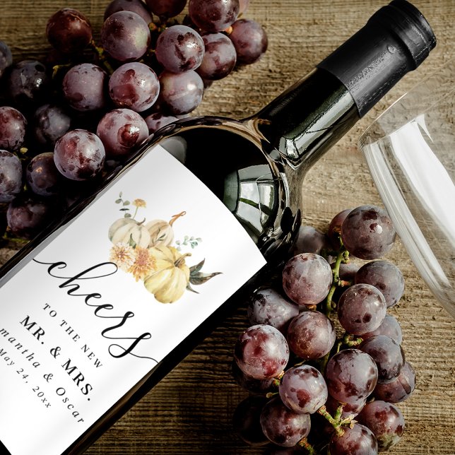 Trendy Autumn Wassercolor Pumpkin & Blume Weinetikett (Von Creator hochgeladen)