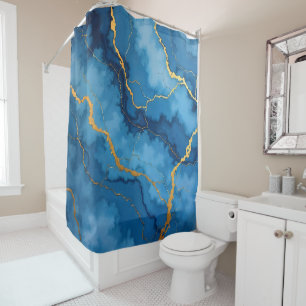 Trendy Azure Blue Gold Marble Collection Duschvorhang