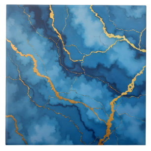 Trendy Azure Blue Gold Marble Collection Fliese