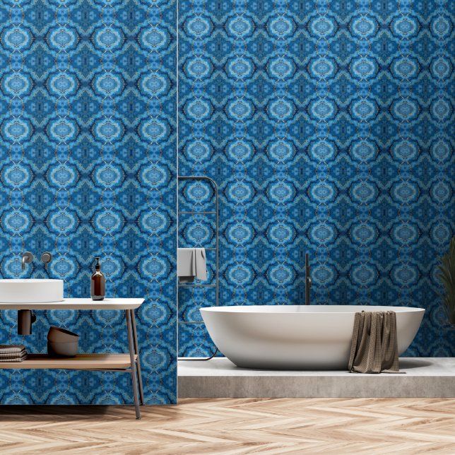 Trendy Azure Blue Gold Marble Collection Tapete (Badezimmer)