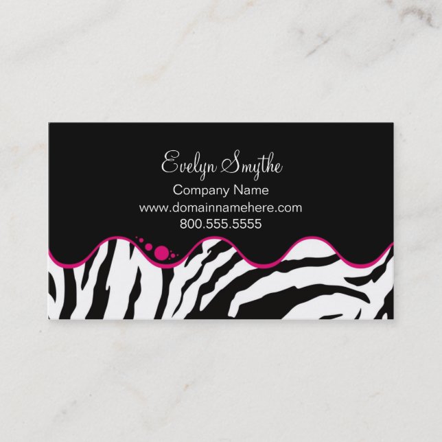TRENDY B&W ZEBRA DRUCKER MIT WARTEPINK CURVE ACCEN VISITENKARTE (Vorderseite)
