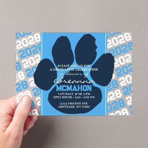 Trendy Baby Blue & Navy Abschluss Pawprint Clear Acryleinladungen