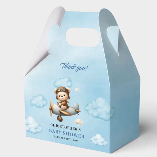 Trendy Baby Boy Shower Aviator Teddy Plane Box Geschenkschachtel (Trendy Baby Boy Shower Aviator Teddy Plane Box)