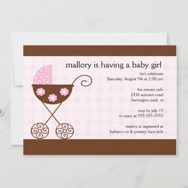 Trendy Baby Girl Carriage Baby Shower Einladung (Vorderseite)
