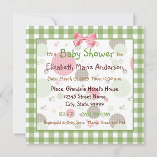 Trendy Babydusche für Girl Gingham und Polka Dots Einladung