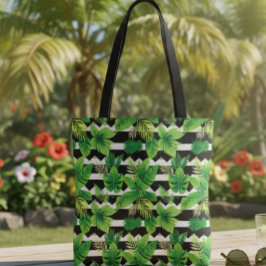 Trendy Bag with Green Leaves and Striped Details