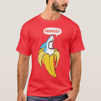 Trendy Banana Shark Surprise Spaß T-Shirt