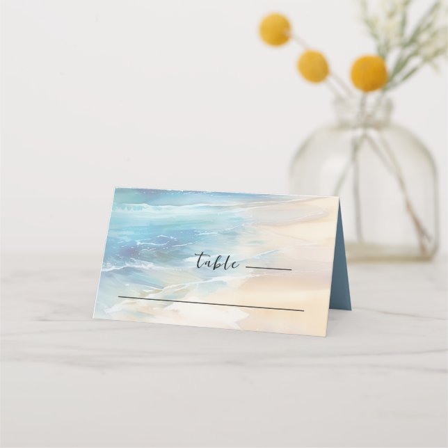 Trendy Beach Watercolor Ocean Christlich Wedding Platzkarte (Vorderseite)