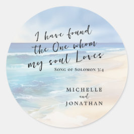 Trendy Beach Watercolor Ocean Christlich Wedding Runder Aufkleber