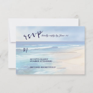 Trendy Beach Watercolor Ocean Wedding RSVP Karte