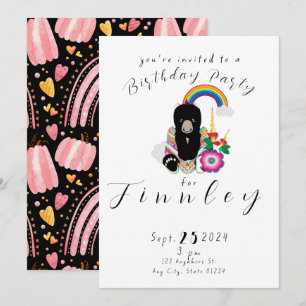 Trendy BearyCorn Cartoon Girls Birthday Party Einladung