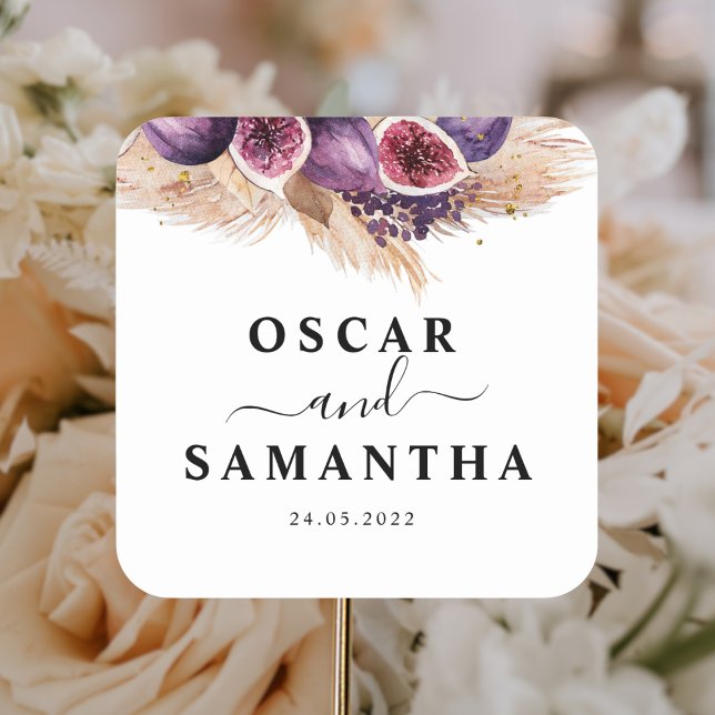 Trendy Beauty Lila Figs & Pampas Quadratischer Aufkleber (Von Creator hochgeladen)