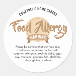Trendy Beige Food Safety Allergens Alert Warning Runder Aufkleber