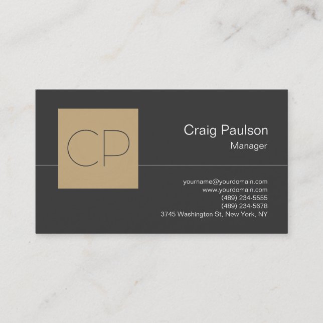 Trendy Beige Gray Chic Monogram Business Card Visitenkarte (Vorderseite)