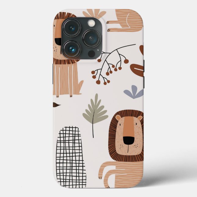 Trendy Beige Lion Jungle Modern Tough Case iPhone (Rückseite)