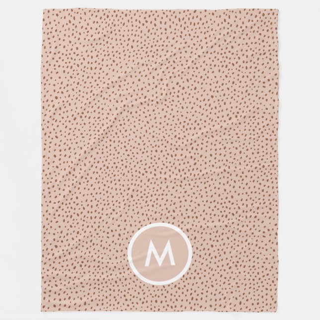 Trendy Beige Monogram mit Terracotta Boho Brown Fleecedecke (Vorderseite)