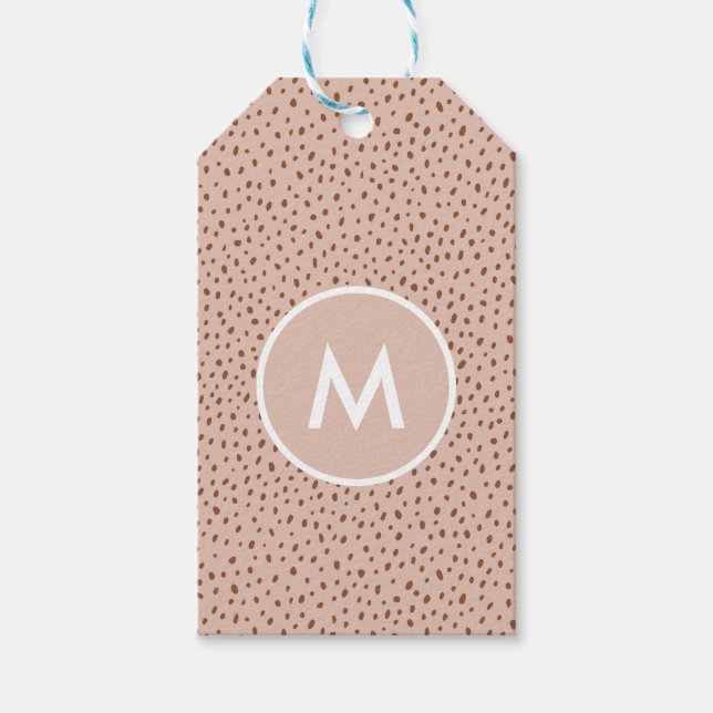Trendy Beige Monogram mit Terracotta Boho Brown Geschenkanhänger (Vorderseite)