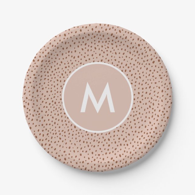 Trendy Beige Monogram mit Terracotta Boho Brown Pappteller (Vorderseite)
