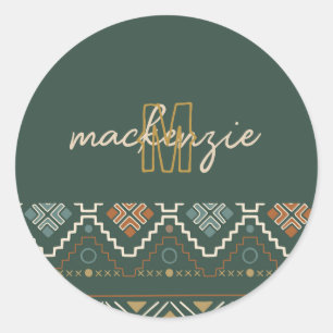 Trendy Beige Monogram mit Terracotta Boho Brown Runder Aufkleber