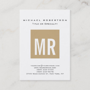 Trendy Beige Monogram White Business Card Visitenkarte