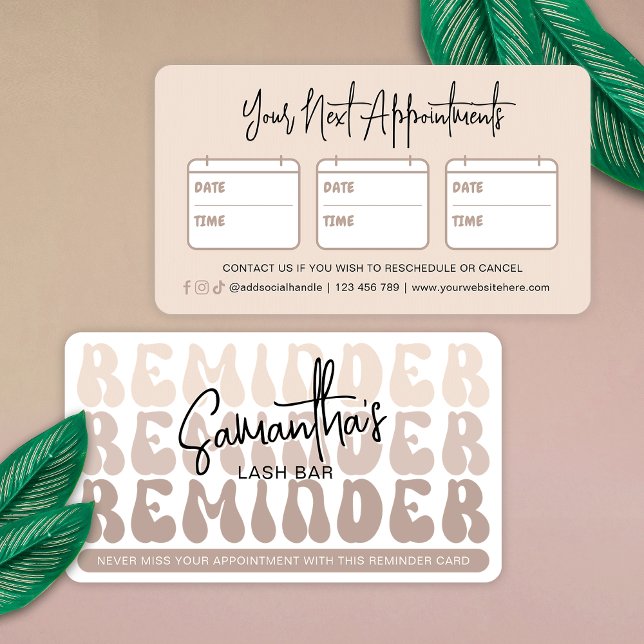 Trendy Beige Retro Kosmetologin Beauty Salon Welln Terminkarte (Trendy beige and white appointment reminder card featuring modern fonts and cream colors )