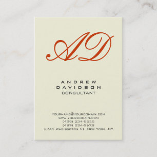 Trendy Beige Vertical Red Monogram Business Card Visitenkarte