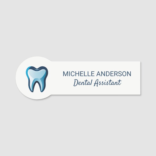 Trendy Beruflich Dental Assistant white Blue Namensschild (Vorderseite)