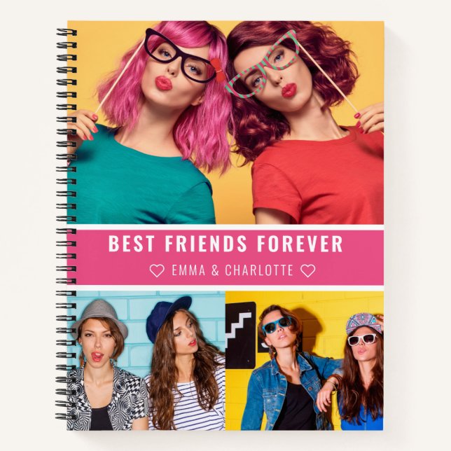 Trendy Best Friends Forever Foto Collage Zitat Notizbuch (Vorderseite)