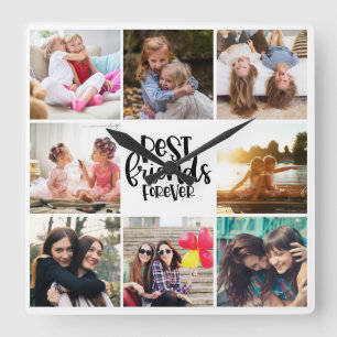 Trendy Best Friends Forever Photo Collage Quadratische Wanduhr