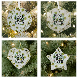 Trendy Best Mama je White Floral Moderne Keramik Ornament