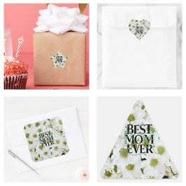 Trendy Best Mama je White Floral Moderne Quadratischer Aufkleber