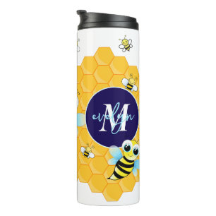 Trendy Big Blue Eyes Bee & Hives Thermal Tumbler Thermosbecher